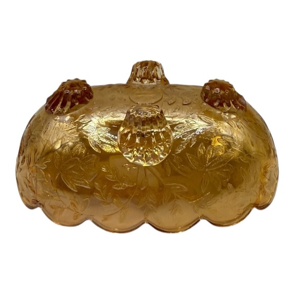 Jeannette Floragold | Louisa pattern Iridescent Footed Candy Dish Trinket Bowl - Picture 4 of 9